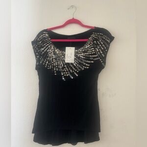 Black Vintage Deadstock Beaded sequin tassels NWT